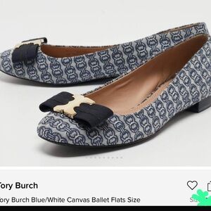 Tory Burch Navy and White Patterned Flats